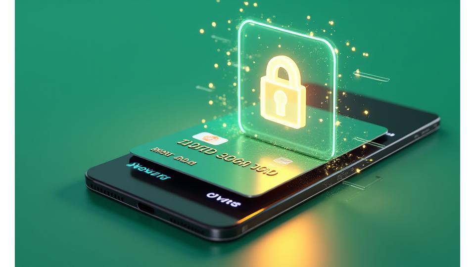 Imagine ce reprezintă securitatea plăților online, cu simboluri de criptare, lacăte și carduri de credit stilizate, pe un fundal modern, curat.