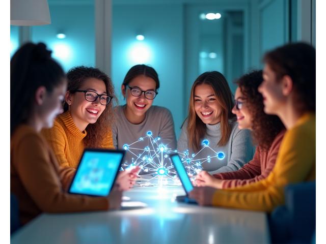 Un grup divers de oameni, zâmbind și interacționând într-un cadru digital, simbolizând o comunitate online de suport pentru sănătate.