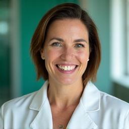 Portretul Dr. Elena Marinescu, o femeie zâmbitoare și încrezătoare, purtând un halat medical.