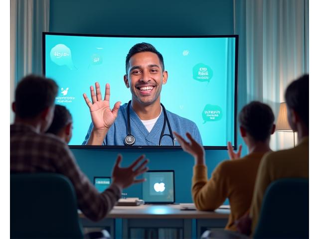 Imagine ce ilustrează o sesiune de Q&A live, cu participanți virtuali ridicând mâini digitale și un expert răspunzând cu entuziasm.